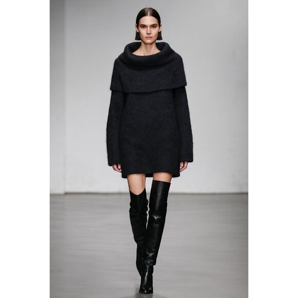 Banana Republic Alpaca Blend Cowl Neck Sweater Dress Black Women’s M Soft Cozy - Picture 1 of 15